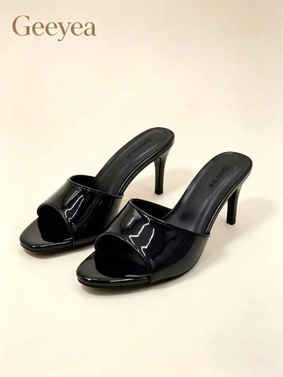 Commuting And Dating, Wearing Two Pairs Of Slim Heeled Sandals, Simple Solid Color Glossy Open Toed Women's Shoes, Suitable For Daily Use, Vacation.