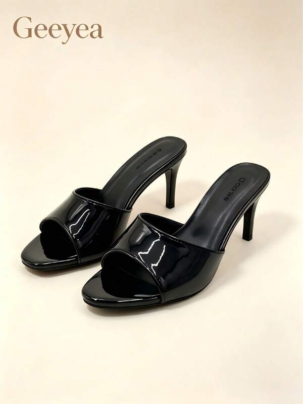 Commuting And Dating, Wearing Two Pairs Of Slim Heeled Sandals, Simple Solid Color Glossy Open Toed Women's Shoes, Suitable For Daily Use, Vacation.