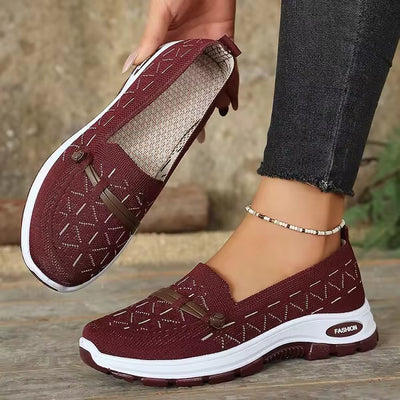 Geometric Pattern Knit Loafers Women, Retro Slip-On Flats With Decorative Strap Detail(Runs Half Size Large)